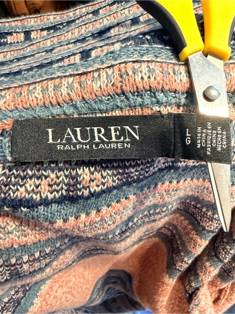 Lauren Ralph Lauren Geo-Motif Belted Linen-Cotton Cardigan Knit Cozy Large - Picture 3 of 8